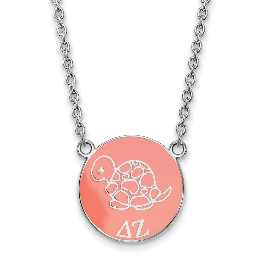 Sterling Silver Rhodium-plated LogoArt Delta Zeta Sorority Symbol Large Color Enamel Pendant Necklace, 18"