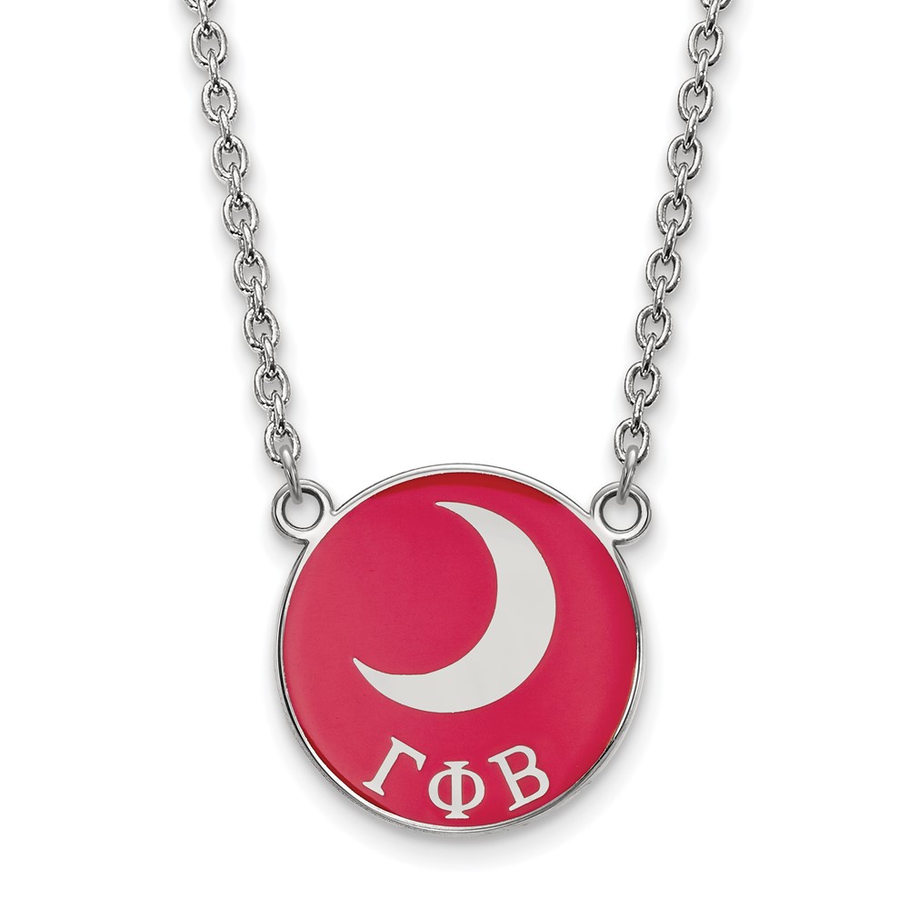 Sterling Silver Rhodium-plated LogoArt Gamma Phi Beta Sorority Symbol Large Color Enamel Pendant Necklace - 18in