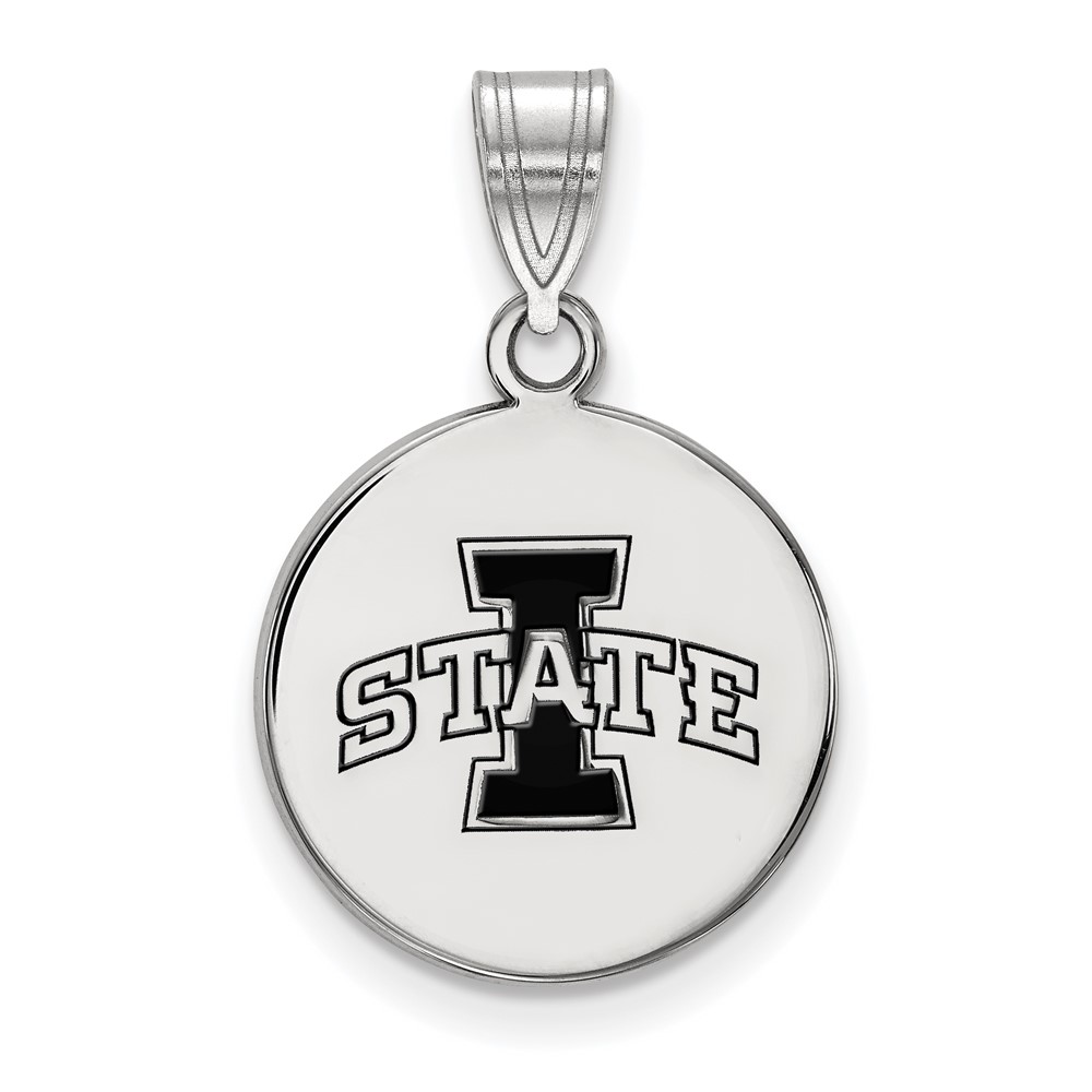 Sterling Silver Rhodium-plated LogoArt Iowa State University Medium Enameled Disc Pendant