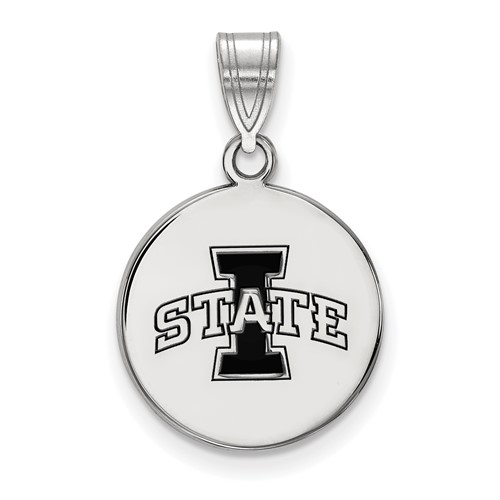 Sterling Silver Rhodium-plated LogoArt Iowa State University Medium Enameled Disc Pendant