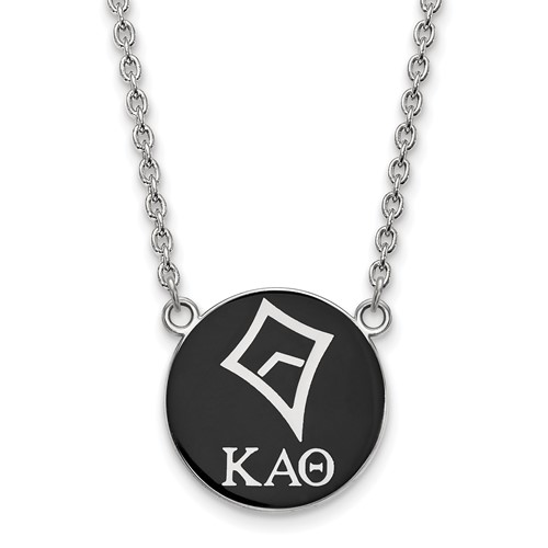 Sterling Silver Rhodium-plated LogoArt Kappa Alpha Theta Sorority Symbol Large Color Enamel Pendant Necklace, 18"