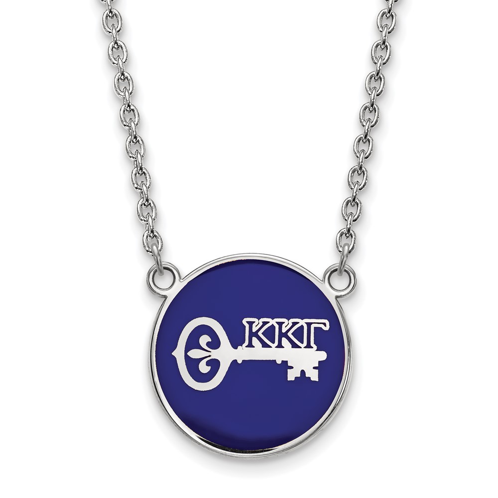 Sterling Silver Rhodium-plated LogoArt Kappa Kappa Gamma Sorority Symbol Large Color Enamel Pendant Necklace, 18"