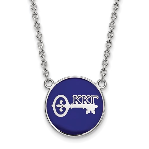 Sterling Silver Rhodium-plated LogoArt Kappa Kappa Gamma Sorority Symbol Large Color Enamel Pendant Necklace, 18"