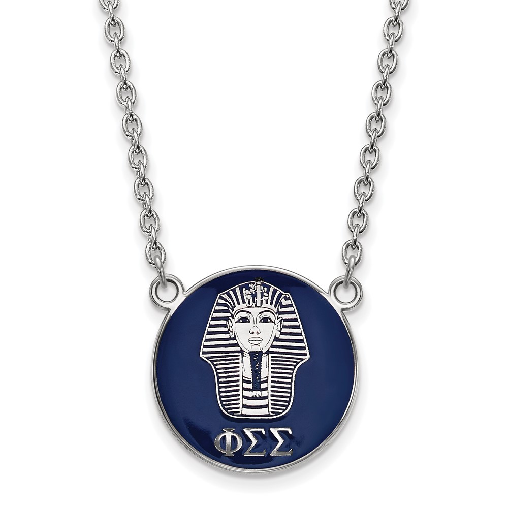 Sterling Silver Rhodium-plated LogoArt Phi Sigma Sigma Sorority Symbol Large Color Enamel Pendant Necklace, 18"