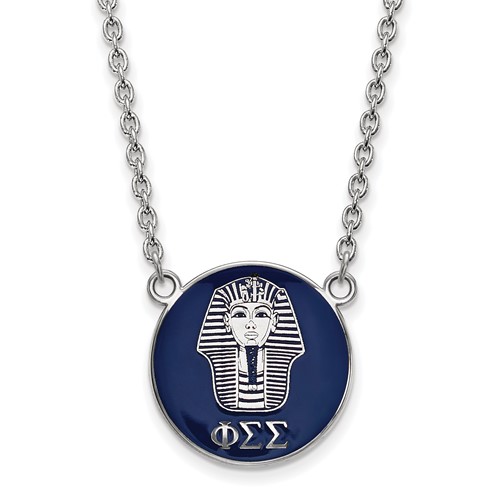 Sterling Silver Rhodium-plated LogoArt Phi Sigma Sigma Sorority Symbol Large Color Enamel Pendant Necklace, 18"