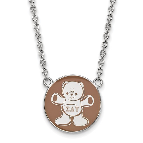 Sterling Silver Rhodium-plated LogoArt Sigma Delta Tau Sorority Symbol Large Color Enamel Pendant Necklace, 18"