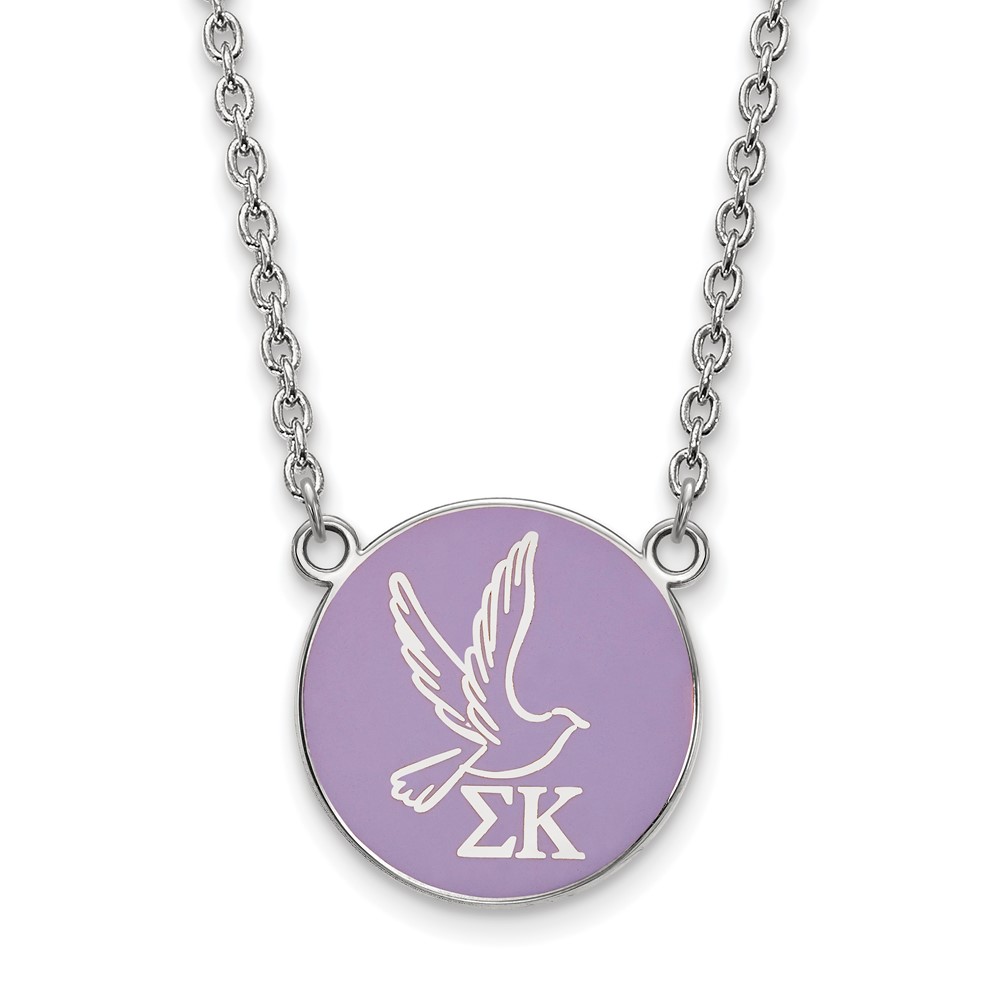 Sterling Silver Rhodium-plated LogoArt Sigma Kappa Sorority Symbol Large Color Enamel Pendant Necklace, 18"