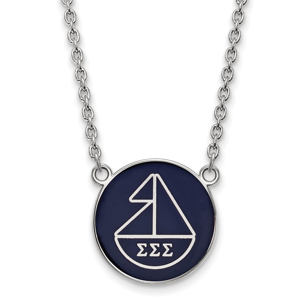 Sterling Silver Rhodium-plated LogoArt Sigma Sigma Sigma Sorority Symbol Large Color Enamel Pendant Necklace, 18"