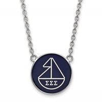 Sterling Silver Rhodium-plated LogoArt Sigma Sigma Sigma Sorority Symbol Large Color Enamel Pendant Necklace, 18" view 1