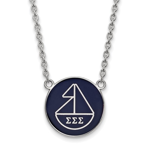 Sterling Silver Rhodium-plated LogoArt Sigma Sigma Sigma Sorority Symbol Large Color Enamel Pendant Necklace, 18"