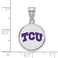 Sterling Silver Rhodium-plated LogoArt Texas Christian University T-c-u Medium Enameled Disc Pendant view 2