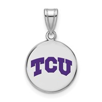 Sterling Silver Rhodium-plated LogoArt Texas Christian University T-c-u Medium Enameled Disc Pendant view 1