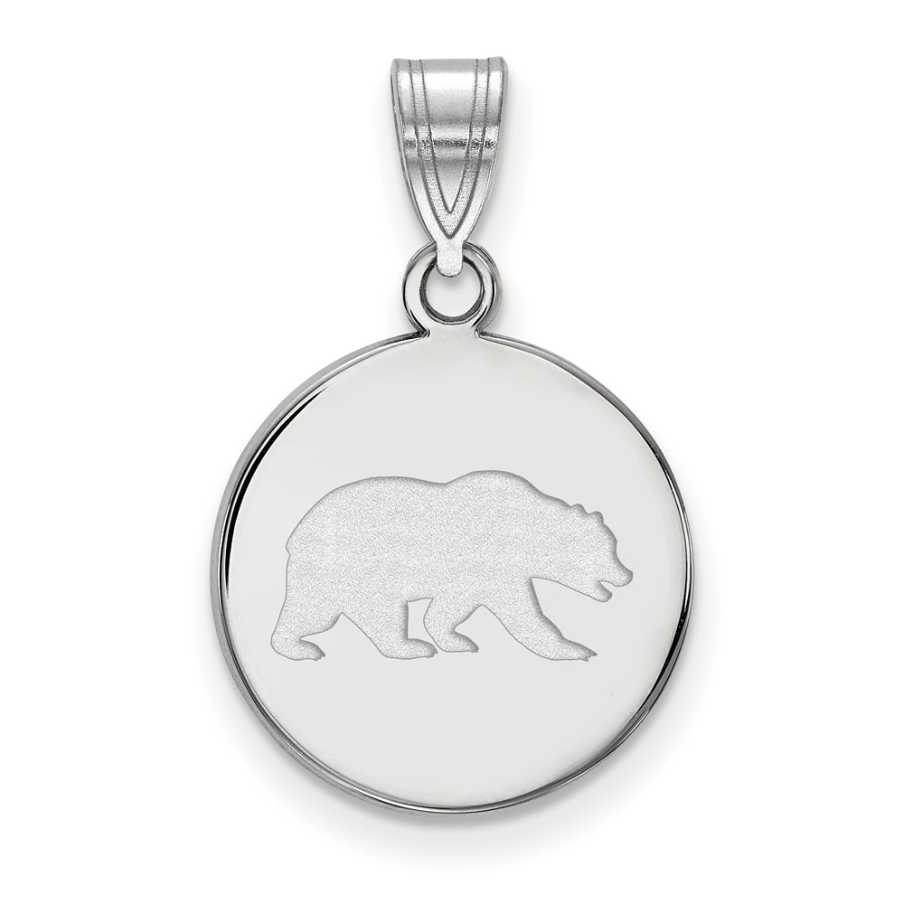 Sterling Silver Rhodium-plated LogoArt University of California Berkeley Bear Medium Disc Pendant