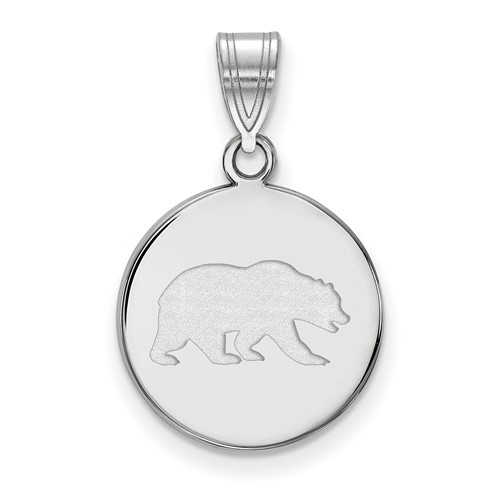 Sterling Silver Rhodium-plated LogoArt University of California Berkeley Bear Medium Disc Pendant