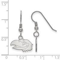 Sterling Silver Rhodium-plated LogoArt University of Kansas Jayhawk Extra Small Dangle Wire Earrings view 2