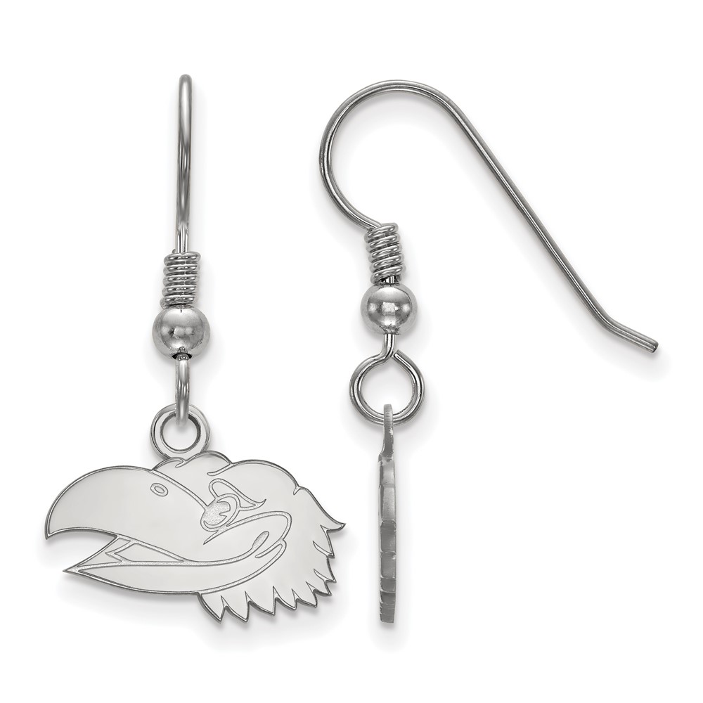 Sterling Silver Rhodium-plated LogoArt University of Kansas Jayhawk Extra Small Dangle Wire Earrings