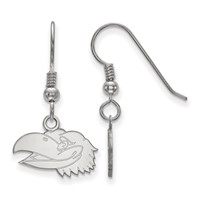 Sterling Silver Rhodium-plated LogoArt University of Kansas Jayhawk Extra Small Dangle Wire Earrings view 1
