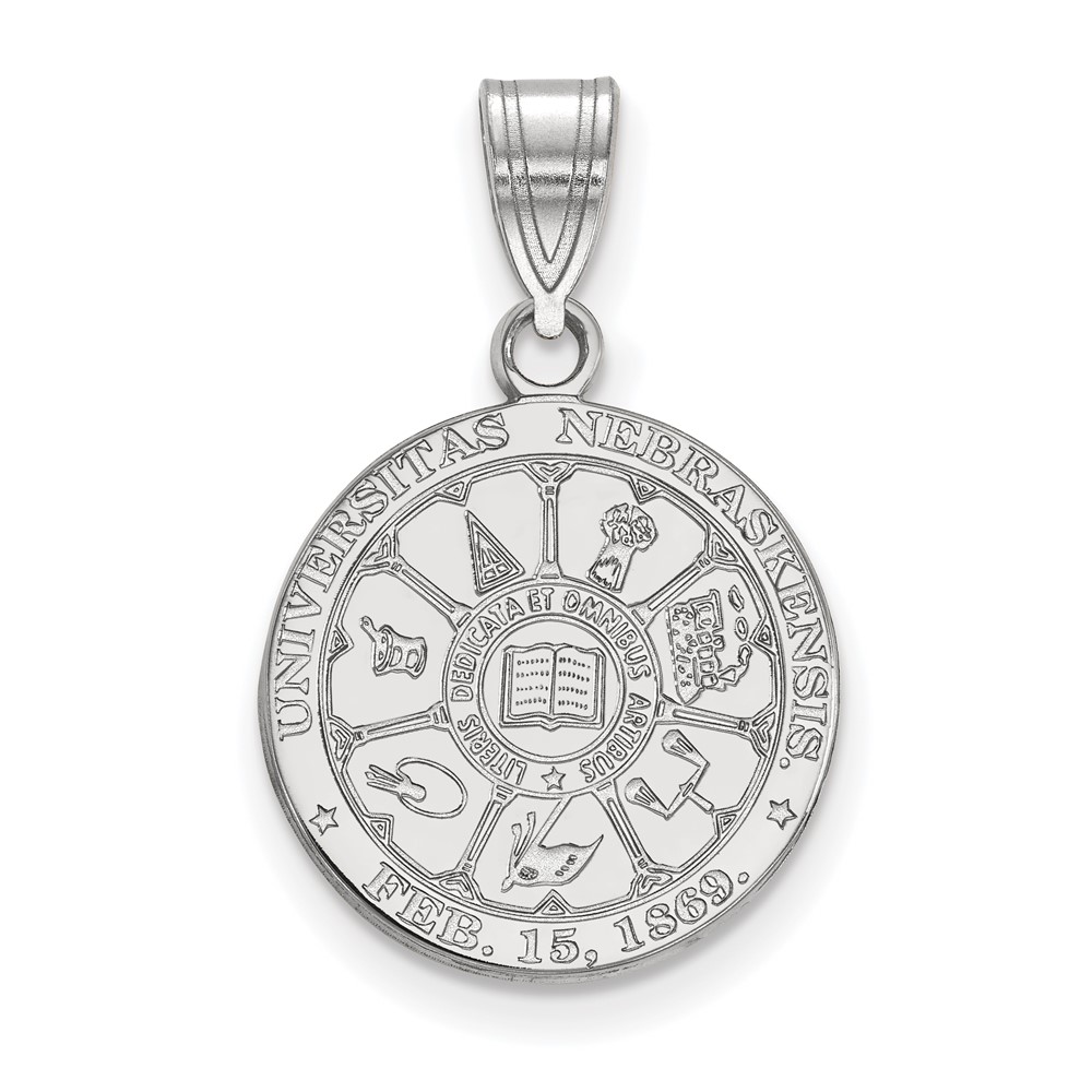 Sterling Silver Rhodium-plated LogoArt University of Nebraska Medium Crest Pendant