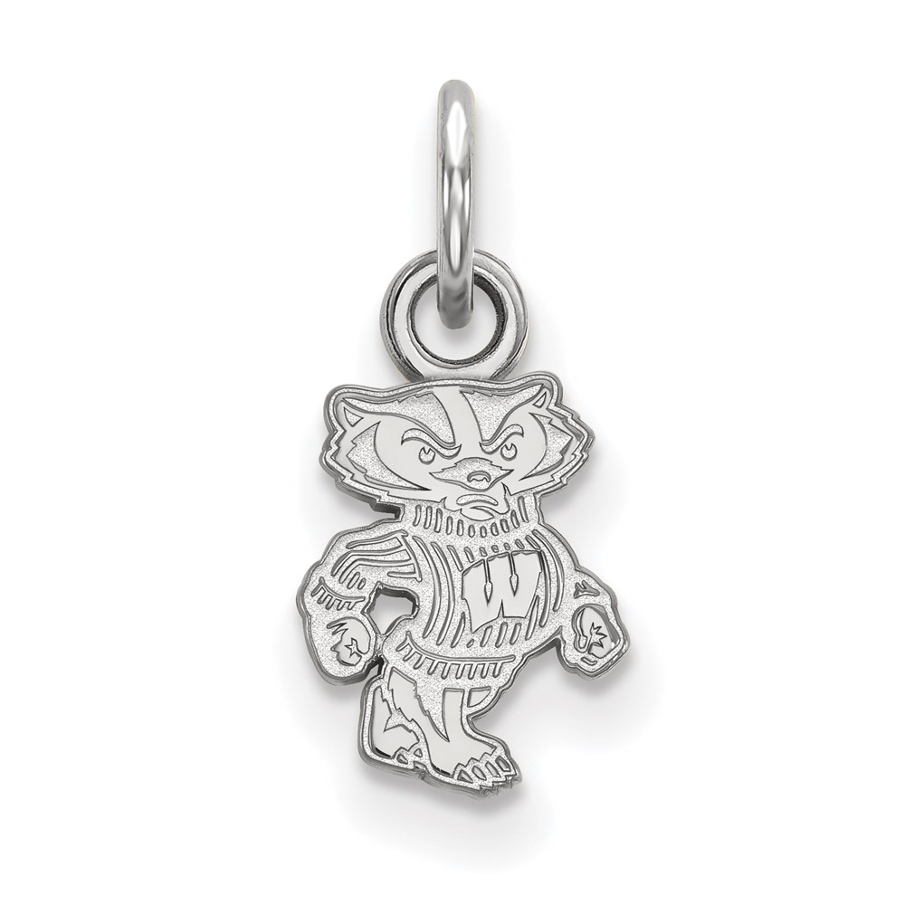 Sterling Silver Rhodium-plated LogoArt University of Wisconsin Badger Extra Small Pendant