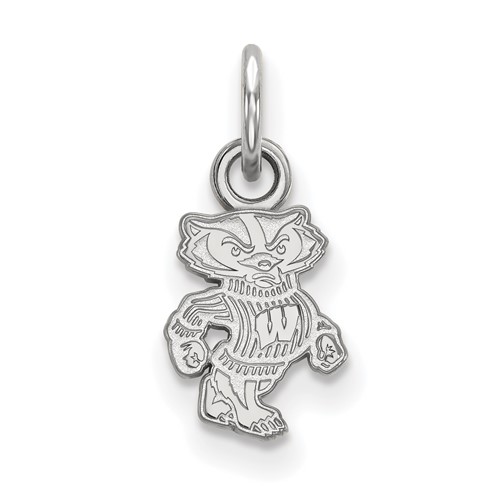 Sterling Silver Rhodium-plated LogoArt University of Wisconsin Badger Extra Small Pendant