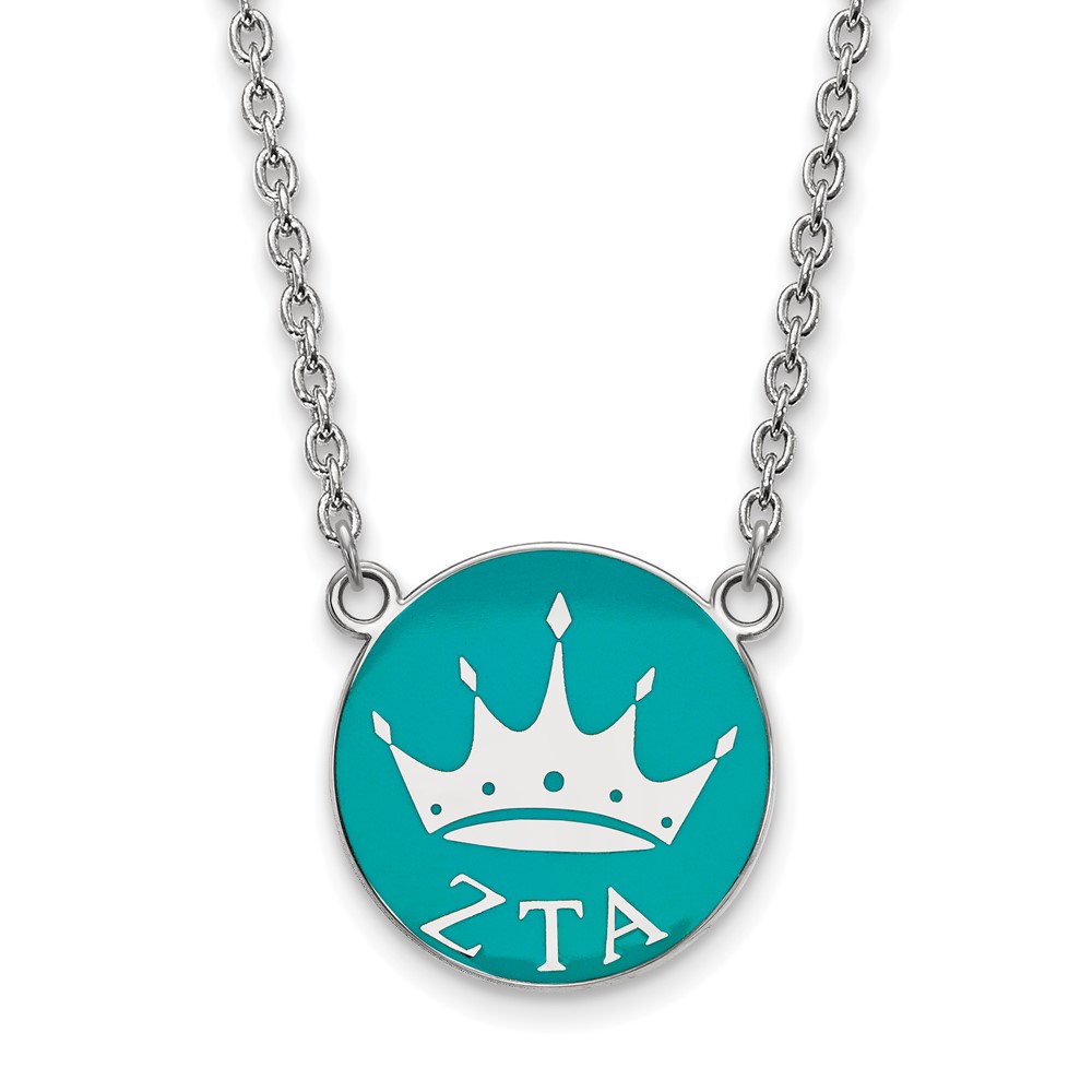 Sterling Silver Rhodium-plated LogoArt Zeta Tau Alpha Sorority Symbol Large Color Enamel Pendant Necklace, 18"
