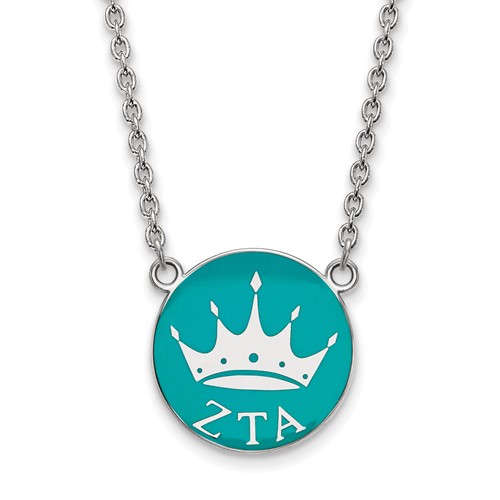 Sterling Silver Rhodium-plated LogoArt Zeta Tau Alpha Sorority Symbol Large Color Enamel Pendant Necklace, 18"