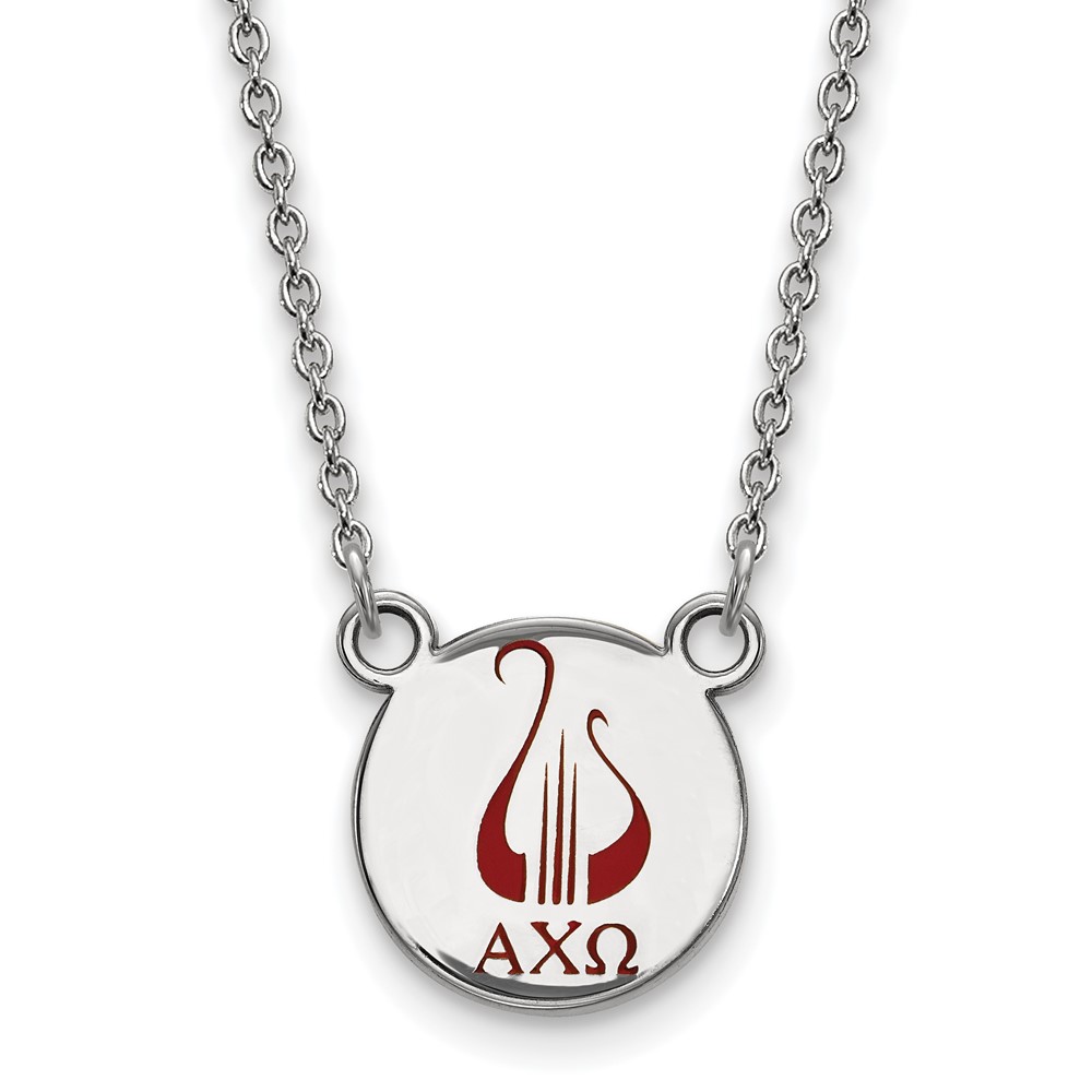 Sterling Silver Rhodium-plated LogoArt Alpha Chi Omega Sorority Symbol Small Color Enamel Pendant Necklace, 18"