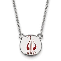 Sterling Silver Rhodium-plated LogoArt Alpha Chi Omega Sorority Symbol Small Color Enamel Pendant Necklace, 18" view 1