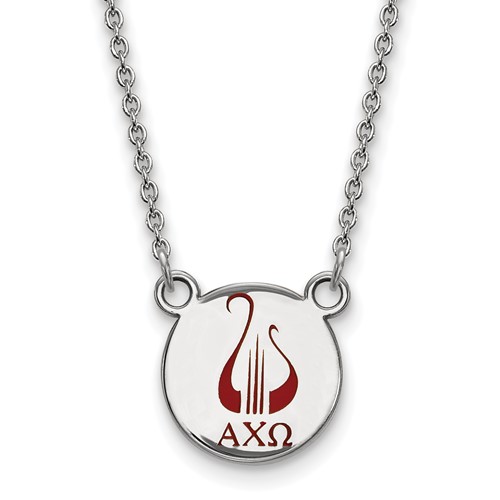 Sterling Silver Rhodium-plated LogoArt Alpha Chi Omega Sorority Symbol Small Color Enamel Pendant Necklace, 18"