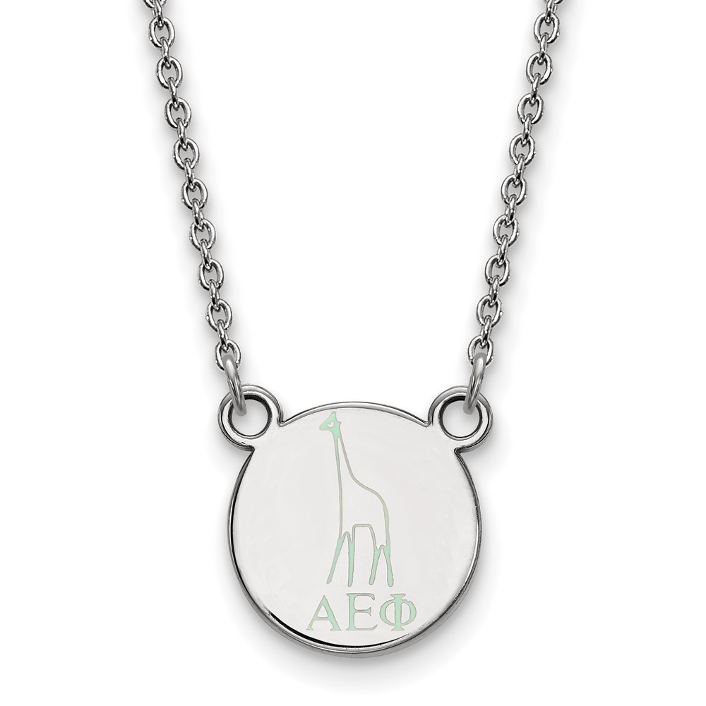 Sterling Silver Rhodium-plated LogoArt Alpha Epsilon Phi Sorority Symbol Extra Small Color Enamel Pendant Necklace, 18"