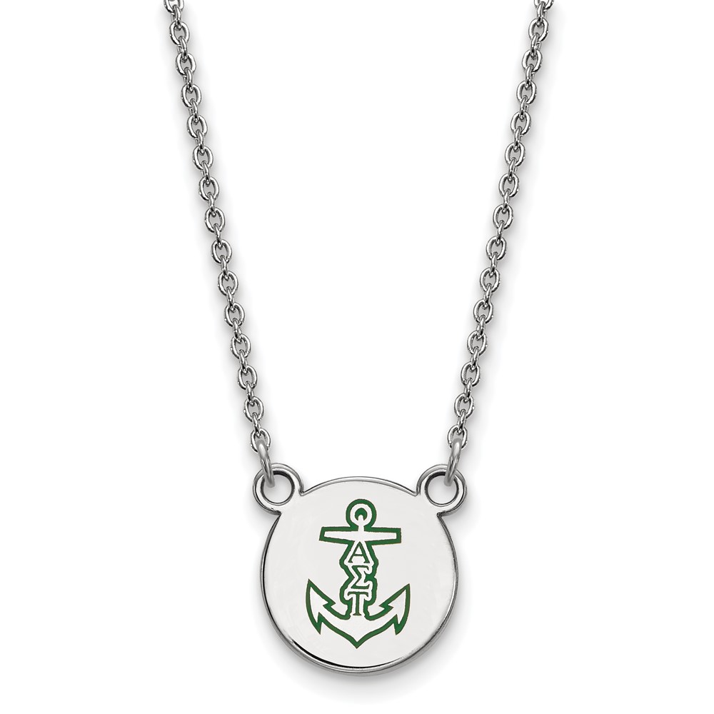 Sterling Silver Rhodium-plated LogoArt Alpha Sigma Tau Sorority Symbol Small Color Enamel Pendant Necklace, 18"