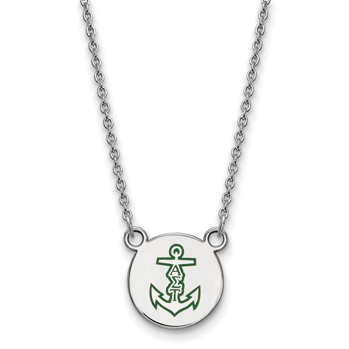 Sterling Silver Rhodium-plated LogoArt Alpha Sigma Tau Sorority Symbol Small Color Enamel Pendant Necklace, 18"