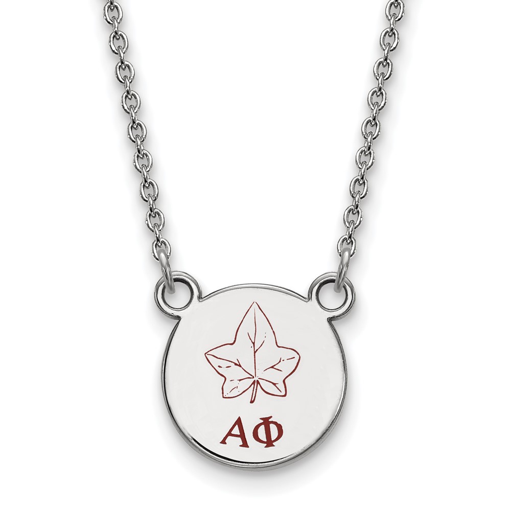 Sterling Silver Rhodium-plated LogoArt Alpha Phi Sorority Symbol Small Color Enamel Pendant Necklace, 18"