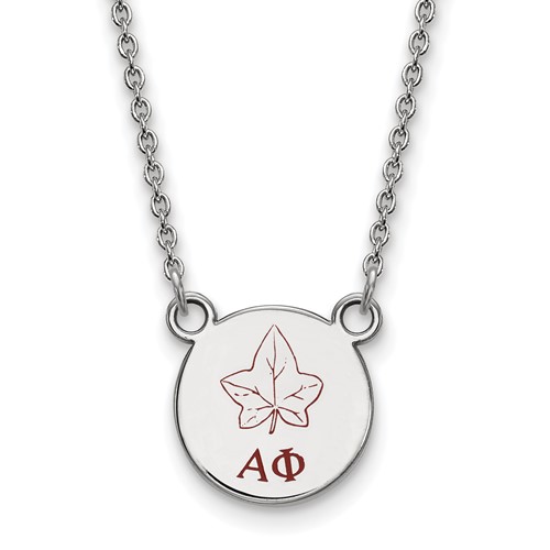 Sterling Silver Rhodium-plated LogoArt Alpha Phi Sorority Symbol Small Color Enamel Pendant Necklace, 18"