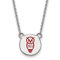 Sterling Silver Rhodium-plated LogoArt Chi Omega Sorority Symbol Small Color Enamel Pendant Necklace, 18" view 1