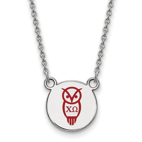 Sterling Silver Rhodium-plated LogoArt Chi Omega Sorority Symbol Small Color Enamel Pendant Necklace, 18"