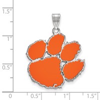 Sterling Silver Rhodium-plated LogoArt Clemson University Tiger Paw Extra Large Enameled Pendant view 2