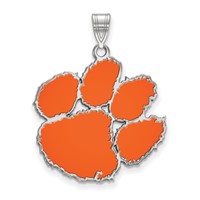 Sterling Silver Rhodium-plated LogoArt Clemson University Tiger Paw Extra Large Enameled Pendant view 1