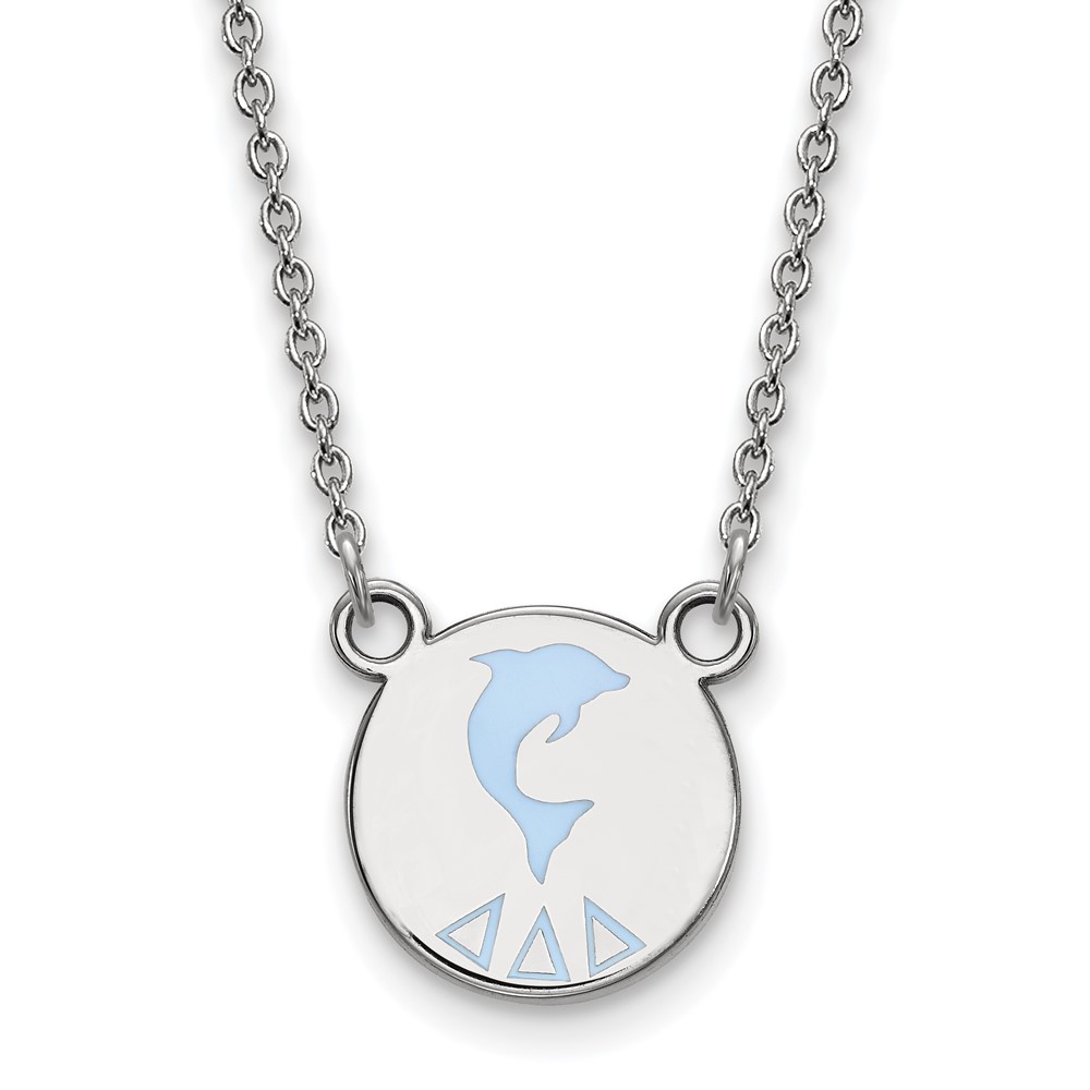 Sterling Silver Rhodium-plated LogoArt Delta Delta Delta Sorority Symbol Small Color Enamel Pendant Necklace, 18"