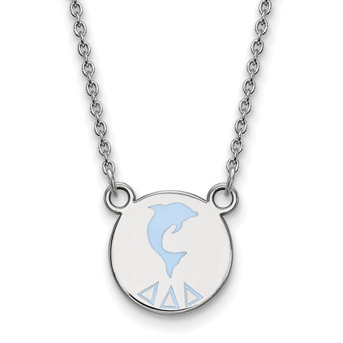 Sterling Silver Rhodium-plated LogoArt Delta Delta Delta Sorority Symbol Small Color Enamel Pendant Necklace, 18"