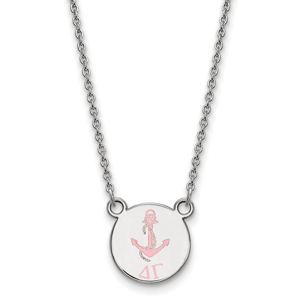 Sterling Silver Rhodium-plated LogoArt Delta Gamma Sorority Symbol Small Color Enamel Pendant Necklace, 18"