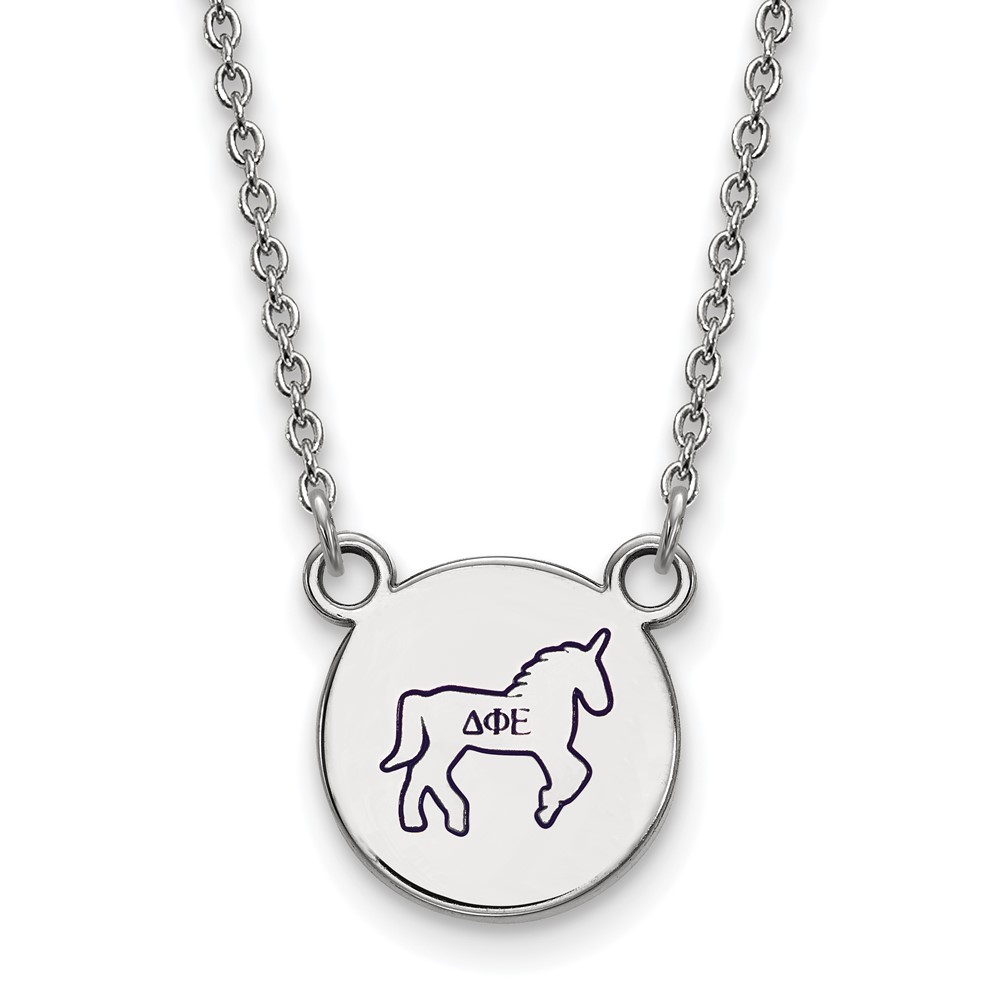 Sterling Silver Rhodium-plated LogoArt Delta Phi Epsilon Sorority Symbol Small Color Enamel Pendant Necklace - 18in