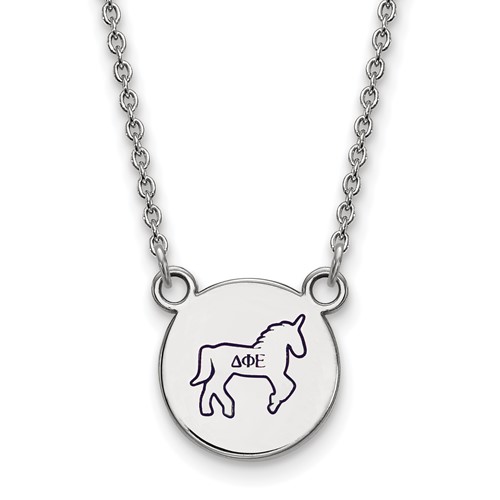 Sterling Silver Rhodium-plated LogoArt Delta Phi Epsilon Sorority Symbol Small Color Enamel Pendant Necklace, 18"