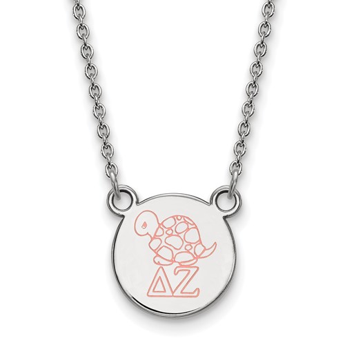 Sterling Silver Rhodium-plated LogoArt Delta Zeta Sorority Symbol Small Color Enamel Pendant Necklace, 18"