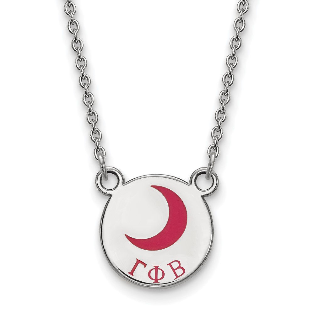 Sterling Silver Rhodium-plated LogoArt Gamma Phi Beta Sorority Symbol Small Color Enamel Pendant Necklace, 18"