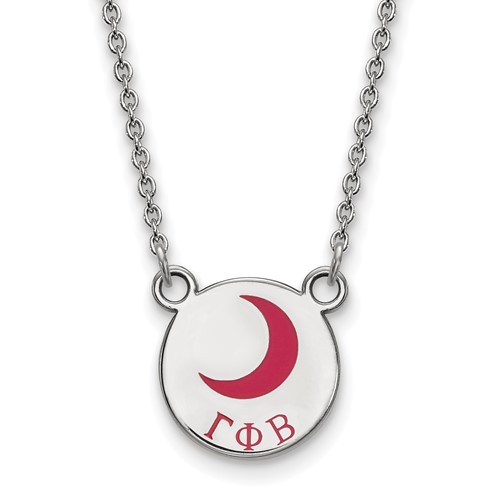 Sterling Silver Rhodium-plated LogoArt Gamma Phi Beta Sorority Symbol Small Color Enamel Pendant Necklace, 18"