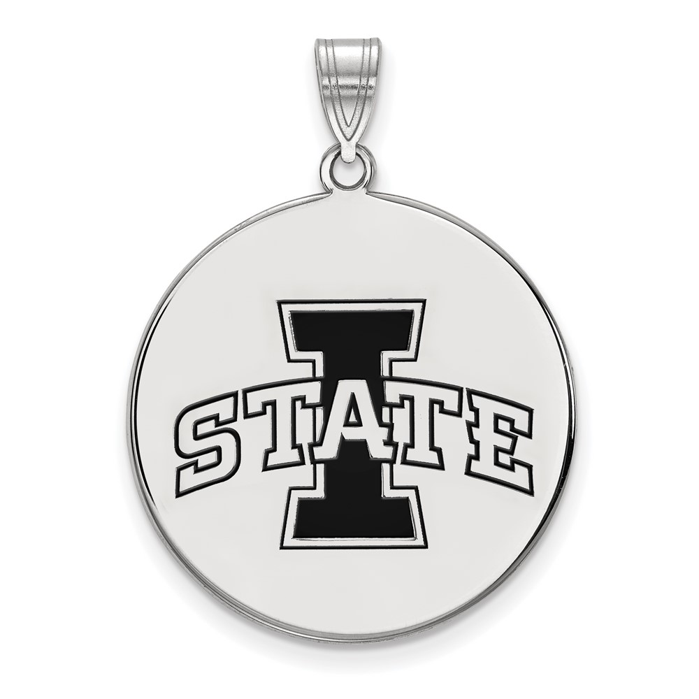 Sterling Silver Rhodium-plated LogoArt Iowa State University Extra Large Enameled Disc Pendant