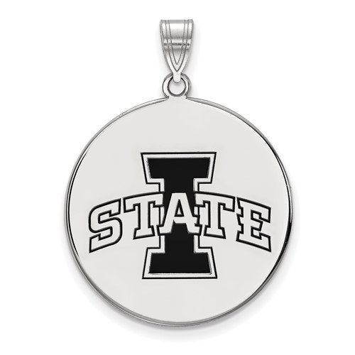 Sterling Silver Rhodium-plated LogoArt Iowa State University Extra Large Enameled Disc Pendant