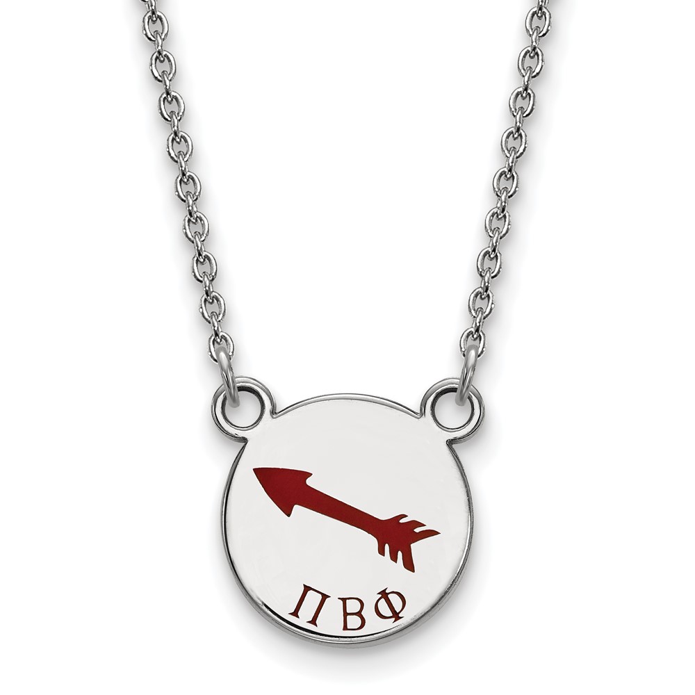Sterling Silver Rhodium-plated LogoArt Pi Beta Phi Sorority Symbol Small Color Enamel Pendant Necklace, 18"