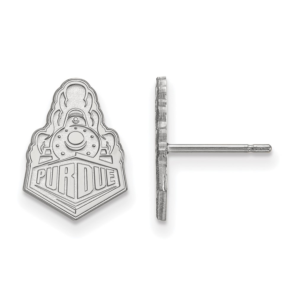 Sterling Silver Rhodium-plated LogoArt Purdue University Boilermakers Train Logo Small Post Earrings